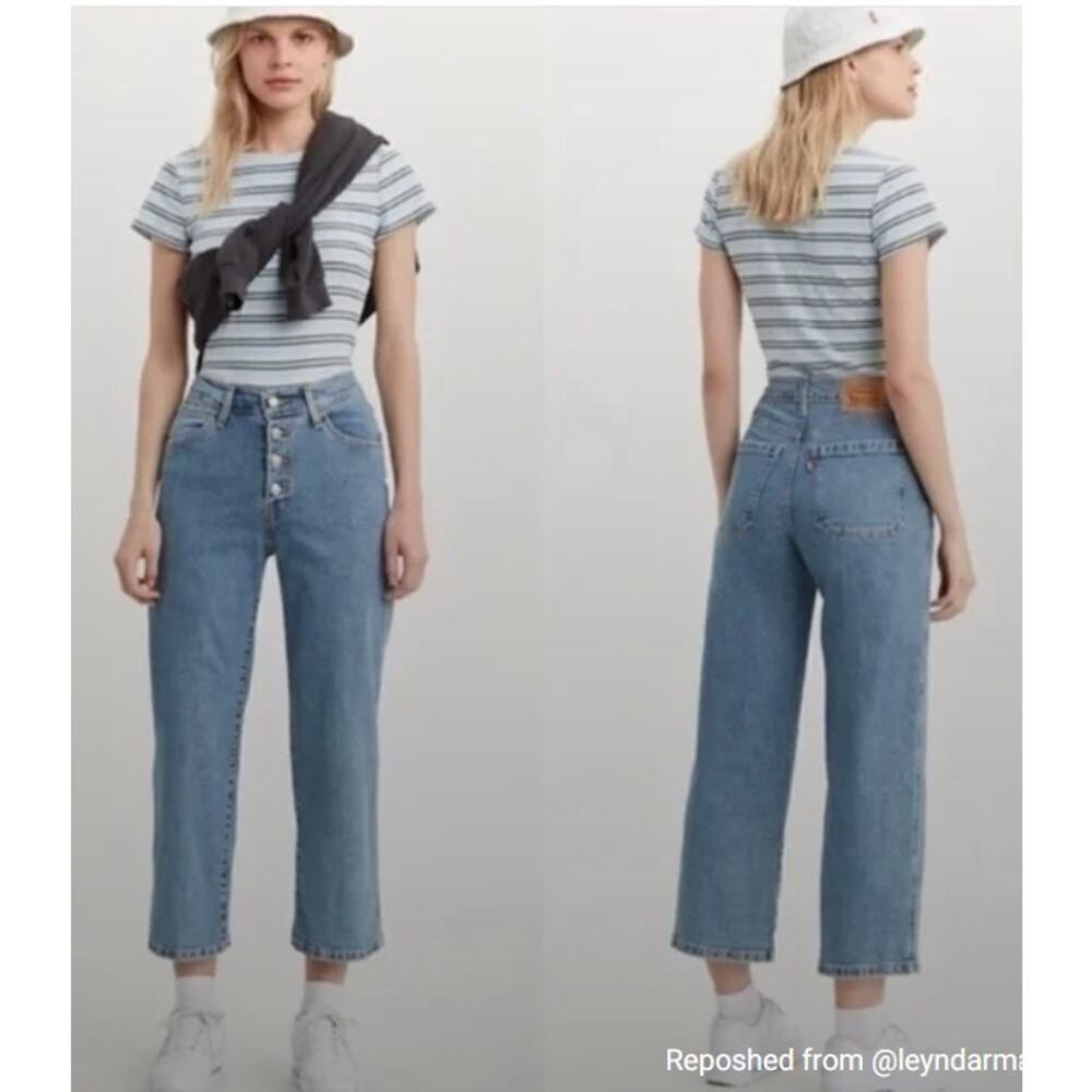 Levis Womens Mile High Cropped Wide Leg Jeans W 29 Button Fly Fisherman Sailor